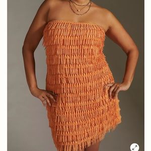 ANTHROPOLOGIE Let Me Be Fringed Tube Boho Mini Dress Size XL NWT